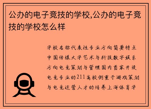 公办的电子竞技的学校,公办的电子竞技的学校怎么样